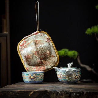 棠门 鎏银珐琅彩便携茶具