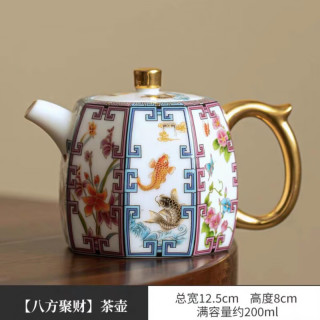 棠门 手工描金珐琅家用单壶带过滤茶壶