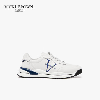 未毕（VICKI BROWN）法国品牌时尚刺绣休闲鞋男舒适百搭小白鞋商务休闲皮鞋 白蓝 43