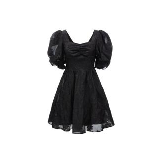 VERO MODA 女装 泡泡袖花朵短裙 2024春夏方领五分度假纯色连衣裙