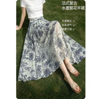 晚白 2026夏新款高腰轻薄A字大摆长裙女