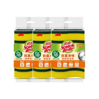 3M 思高洗碗海绵5片装*3袋 抗菌净味海绵百洁布洗碗布
