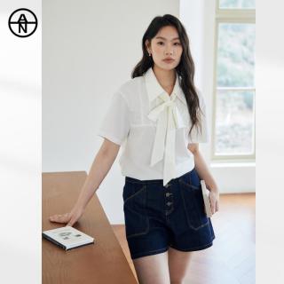DUIBAI 夏季设计感高级感减龄飘带女式短袖衬衫