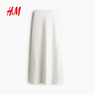 H&M 女装半身裙夏季新款通勤法式气质轻柔垂坠缎质光感长裙1184662 白色031 S 160/72