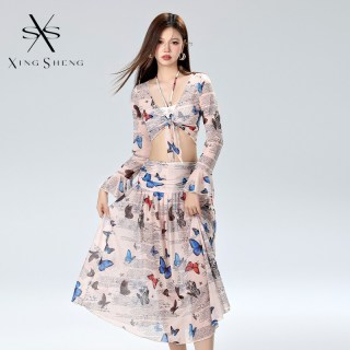 型盛 8110 性感泳衣女2024新款比基尼分体四件套高级感长裙袖海边泡温泉