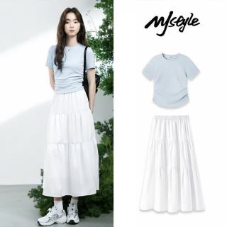 MJ STYLE 抽褶短袖蛋糕裙子套装女2026年夏季新款修身显瘦T恤半身裙两件套