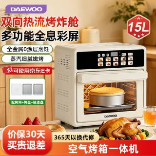 大宇 空气炸锅烤箱一体机小型家用电烤箱无油低脂热风循环免翻面KX18 -米白 15L