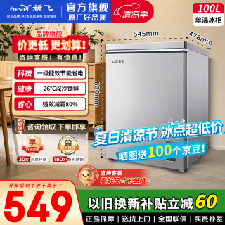 新飞 冰柜小型家用一级能效无需频繁除霜囤货海鲜雪糕保鲜柜 灰色 100升 单温一级能效