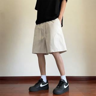 月伊纺 日系工装抽绳五分短裤男士夏季宽松直筒休闲裤子青年百搭运动中裤