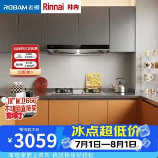 老板 65D3S欧式大吸力抽油烟机+林内不锈钢燃气灶具2E08MTX银色定时款烟灶两件套