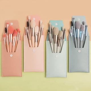美克 化妆刷美妆工具收纳眼影散粉刷初学者必备刷子套装 8支深粉色