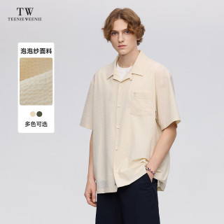 TEENIE WEENIE Men小熊男装翻领衬衫2024夏季白色短袖休闲外套男士 卡其色 180/XL