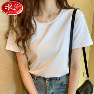浪莎 2026夏季新薄款短袖t恤女100%纯棉黑白纯色圆领修身内搭休闲上衣 白色 M