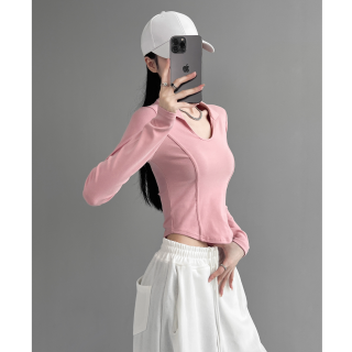 动感少女鱼骨秋季长袖T恤女弧形显瘦欧美风POLO领打底衫辣妹上衣