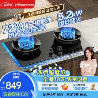 万和（Vanward）家用燃气灶5.2kW大火力嵌入式双灶大尺寸72%热效率超一级能效聚能隔热 天然气