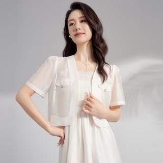 马克华菲 女装夏季天丝薄款修身显瘦短袖外套小众时尚披肩开衫女式短款衬衫