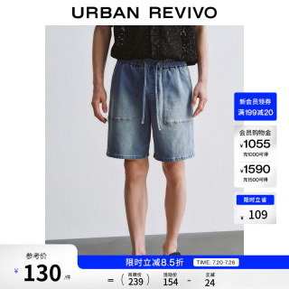 UR UMM860044 做旧松紧腰系带 蓝色 30码 男士牛仔短裤