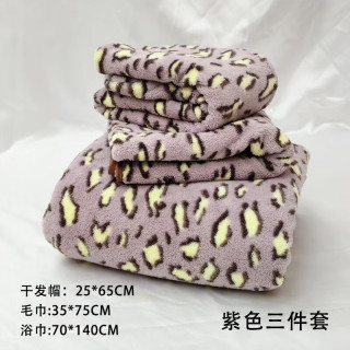 魅森 可挂式豹纹浴巾柔软紫色