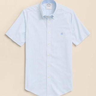 Brooks Brothers Stretch Non-Iron Oxford Button-Down Collar, Bengal Stripe Short- Sleeve Sport Shirt