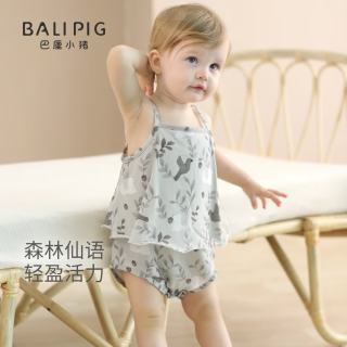 巴厘小猪 婴儿吊带包屁衣夏季小月龄公主装外出服薄款无袖连体衣女宝宝衣服 浅风栖林 73cm