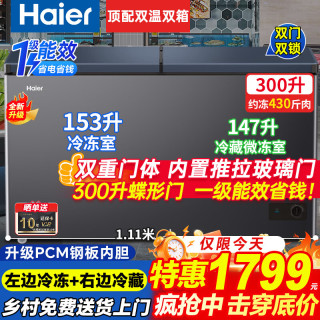 海尔 双温冰柜家用200/300升一级能效一边冷冻一边冷藏双开门商用大容量