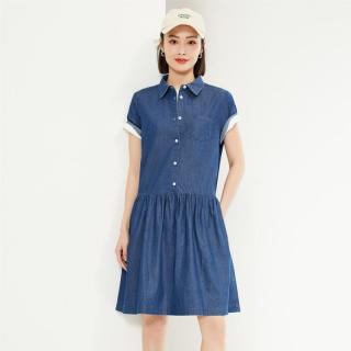 佐丹奴 女装纯棉牛仔连衣裙 半开筒短袖衬衫连衣裙