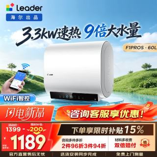 Leader 双胆电热水器60升F1PRO/F7S/F5PRO一级能效扁桶短款速热节能 60L 3300W  F1PROS