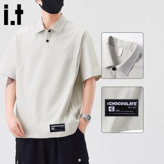 :CHOCOOLATE it短袖POLO衫男夏季薄款翻领宽松冰感休闲T恤男 浅灰    3XL