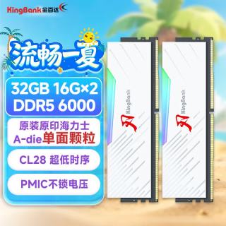 金百达 32GB(16GBX2)套装 DDR5 6000 台式机内存条海力士A-die颗粒 白刃RGB灯条 C28 AI电脑配件