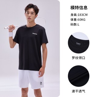 KUMPOO 羽毛球服 速干透气短袖T恤 黑色 XXL