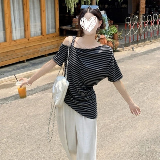 网红洋气炸街条纹扭结吊带T恤女装夏季不规则修身ins上衣服