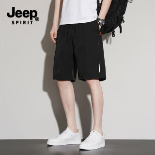 JEEP SPIRIT 吉普休闲短裤男夏季冰丝五分裤子速干透气沙滩运动中裤 黑色 XL （105-120斤） 骊黑 2XL