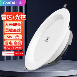 共泰 LED雷达感应筒灯 5W 2.5寸白光6500K 嵌入式天花灯走廊过道GT-LD-TD05