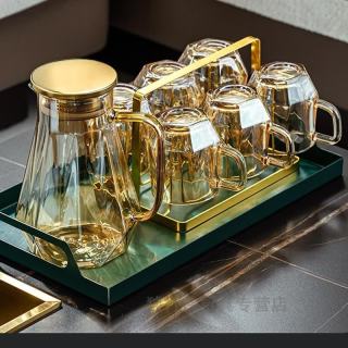 乐艾瑾 高档轻奢家用客厅玻璃水杯喝水茶具家庭待客杯子水壶杯具套装 琥珀壶+琥珀杯+杯架+托盘
