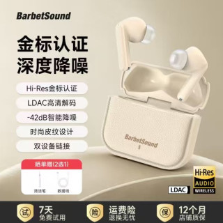 BarbetSound 42dB主动降噪 真无线蓝牙耳机  适用于苹果华为 有线充电 Type-C 米色
