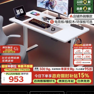 乐歌 E2 升降电脑桌 原木色+雅白 1.2m 直形款