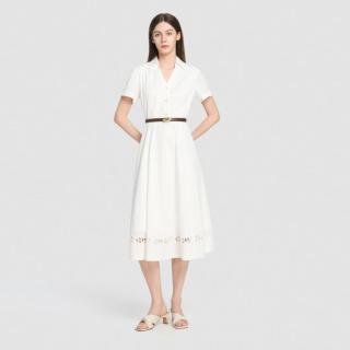 歌力思 2026夏季简约V领衬衫连衣裙女衬衫裙