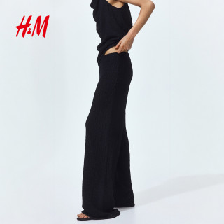 H&M HM女装裤子2026夏季新款柔雅都市风皱感时尚通勤阔腿裤1348970