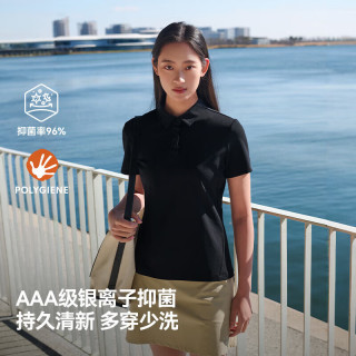 伯希和 户外速干T恤新款吸湿透气短袖POLO衫男女高弹抗菌运动半袖 漫幕黑