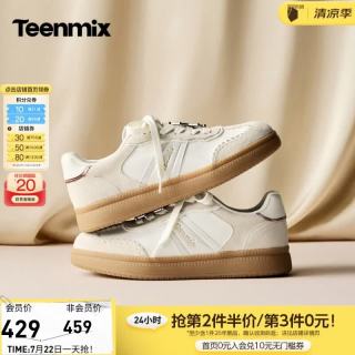 天美意 2026秋新款商场同款复古星星拼色休闲手作德训女鞋CEL26CM6 米色 37