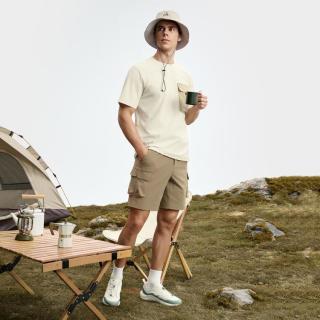 FILA 男装运动T恤男士户外简约舒适百搭宽松高弹圆领套头针织短袖衫