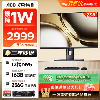 AOC 电脑一体机23.8英寸高清商用办公家用电脑台式机整机(N95+16G+256GSSD WiFi 蓝牙)黑色