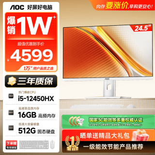AOC 电脑台式机一体机 24.5英寸高清AI学习商用办公家用电脑整机（12代酷睿I5-12450HX 16G 512G)