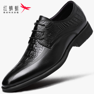红蜻蜓 男鞋德比鞋夏款男士尖头商务正装系带头层牛皮鳄鱼纹英伦风