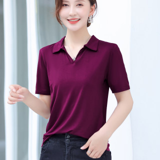 2025夏季年新款短袖t恤上衣打底衫大码女士宽松显瘦翻领POLO衫薄