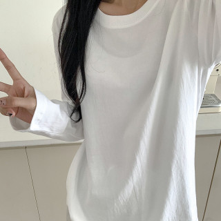 鑫鑫同学白色内搭打底衫长袖T恤女春季简约宽松百搭休闲纯色上衣