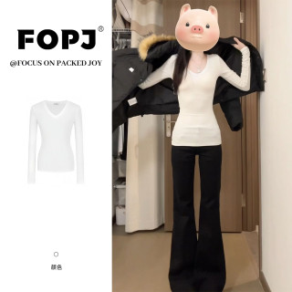 FOPJ美式辣妹白色打底衫长袖t恤女春季新款时尚内搭修身显瘦上衣