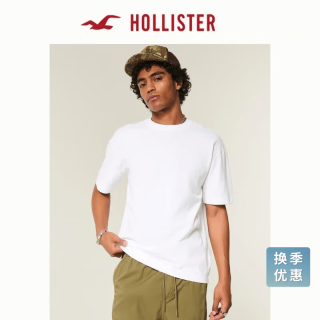HOLLISTER 美式25秋季复古重磅纯棉白色短袖T恤男装324-5377 白色