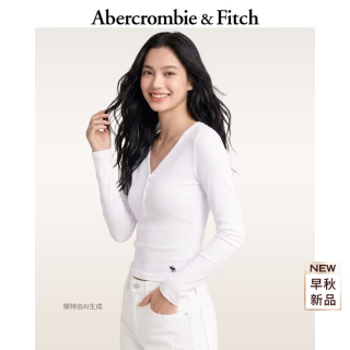 Abercrombie & Fitch 经典小麋鹿图案时尚莫代尔亨利领长袖T恤26秋女装