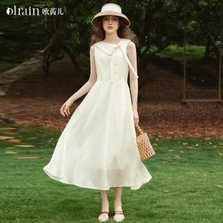OLRAIN 杏色 S码 不对称翻领收腰 连衣裙